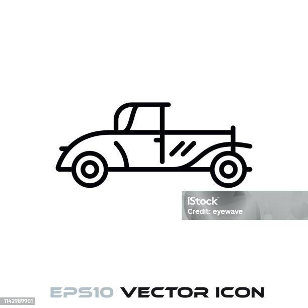 Vintage Car Vector Line Icon Stock Illustration - Download Image Now - Collector's Car, Cut Out, Black Color