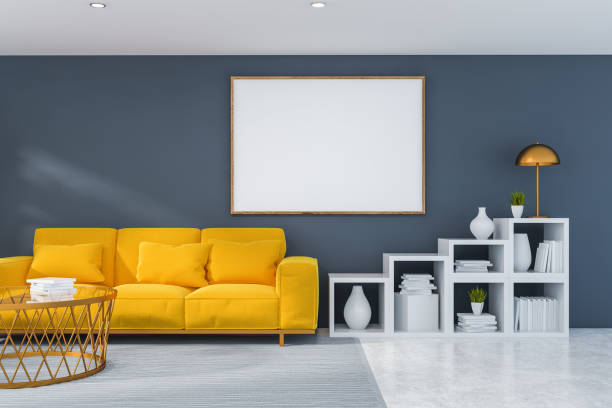 istock Gray living room with sofa and poster 1142993296