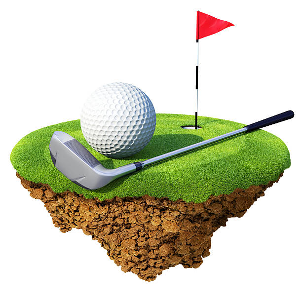 ゴルフクラブ、ボール、flagstick とホールに小さな planet - golf club golf iron isolated ストックフォトと画像