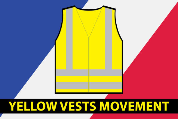 Caution sign background France Flag,yellow vest and text- yellow vests movement.Antigovernment protests concept,vetor illustration budget cuts stock illustrations