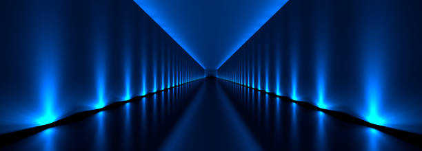 istock 3d rendering of a dark tunnel with blue lights 1143001680