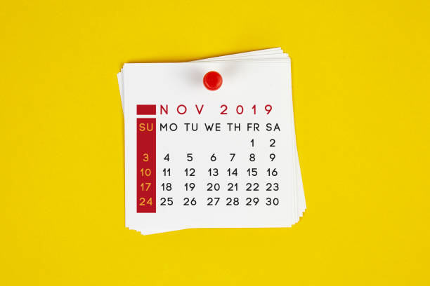 istock Post It November 2019 Calendar On Yellow Background 1143002144