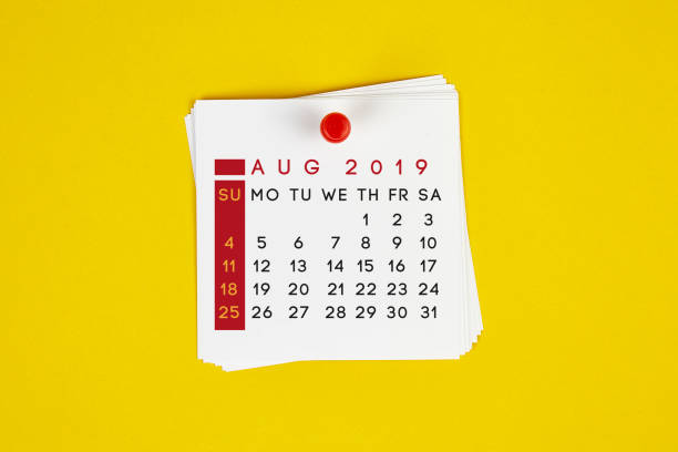 istock Post It August 2019 Calendar On Yellow Background 1143003450