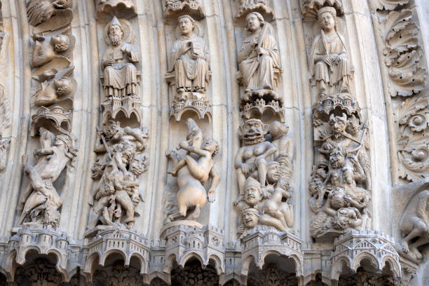 istock Notre dame paris cathedral statue sculpture and roof before fire 1143003576