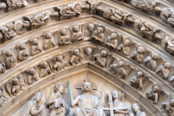 istock Notre dame paris cathedral statue sculpture and roof before fire 1143003603