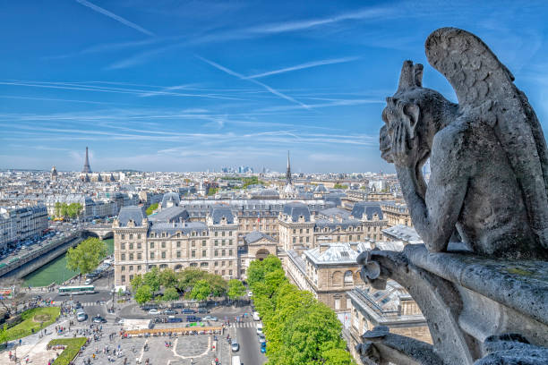 istock Notre dame paris cathedral statue sculpture and roof before fire 1143004068