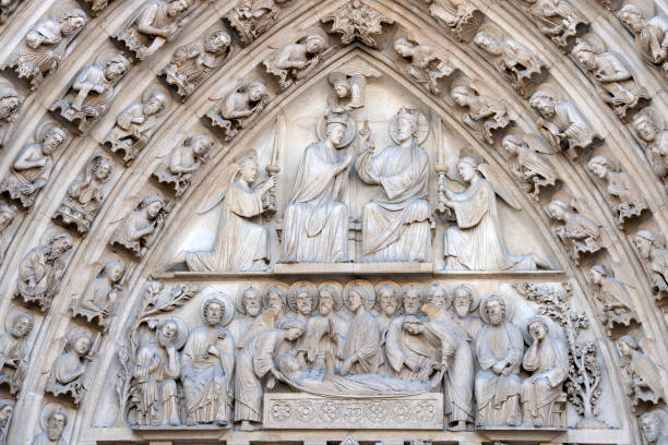 istock Notre dame paris cathedral statue sculpture and roof before fire 1143004153