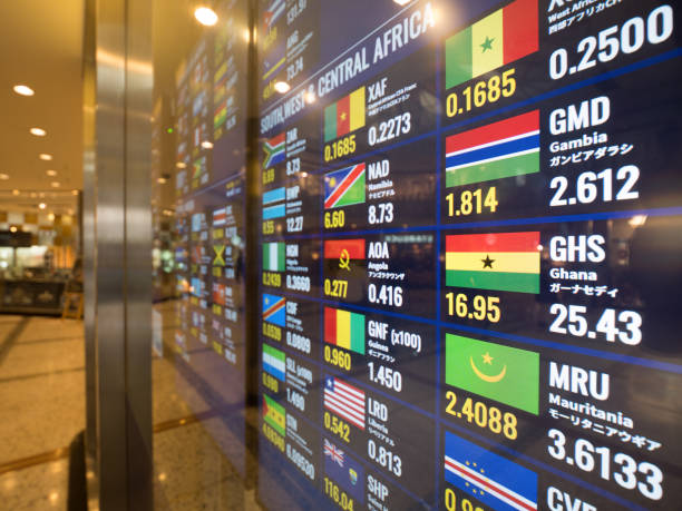 istock Currency exchange office rate card 1143006257