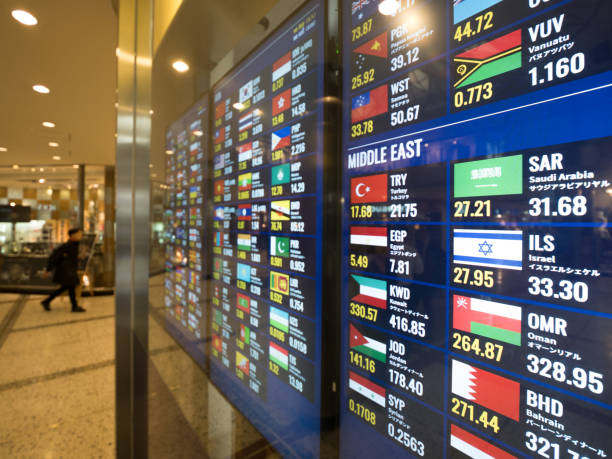 istock Currency exchange office rate card 1143006278