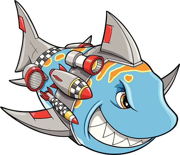 Robot Cyborg Shark vector art illustration