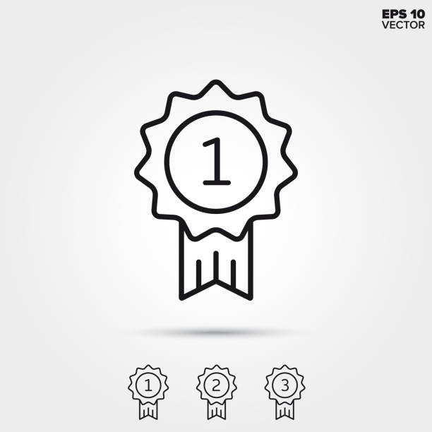 Winner badge line icon vector Badge for winner, second and third place. Modern line icons. EPS 10 vector illustrations. second place stock illustrations