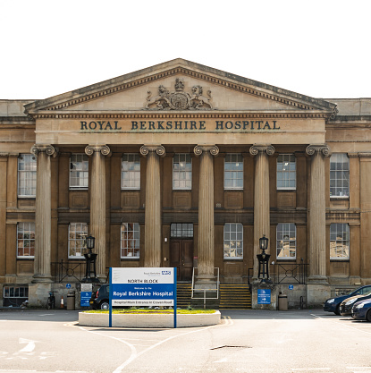 Reading, United Kingdom - March 30 2019:   The original frontage to the Royal Berkshire Hospital on London Road