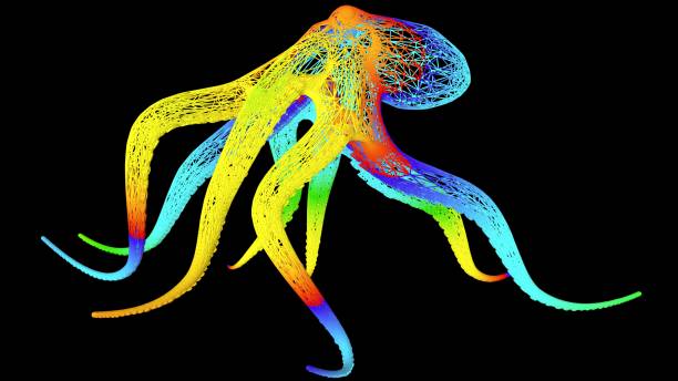 istock 3d rendering of an artistic object made with colorful rope lines on black 1143009710