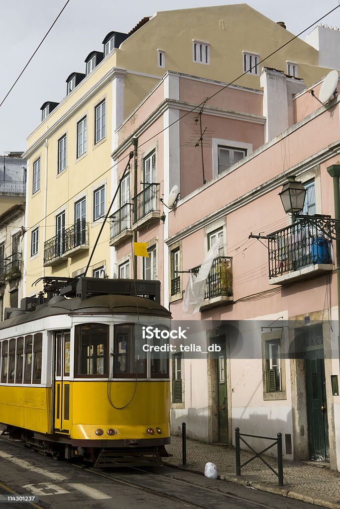 Lisbon, Alfama District - Yellow Tramway  Alfama Stock Photo