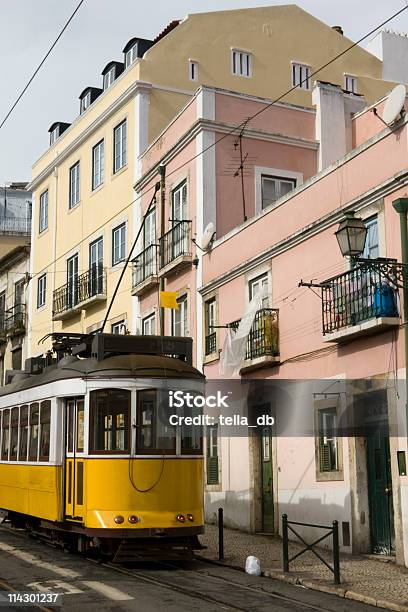 Lisbon Alfama District Yellow Tramway Stock Photo - Download Image Now - Alfama, Cable Car, Capital Cities