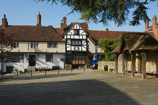 Town square with old buildings at Midhurst, West Sussex, England