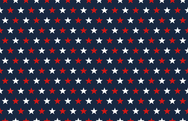 rote und weiße sterne dekorieren nahtloses muster auf blauem hintergrund. - mirrored pattern wallpaper pattern backgrounds seamless stock-grafiken, -clipart, -cartoons und -symbole