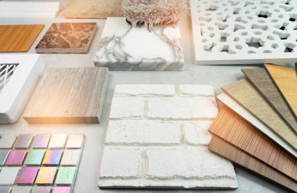 istock Samples of material, wood , on concrete table.Interior design select material for idea. Decoration idea concept . 1143018973