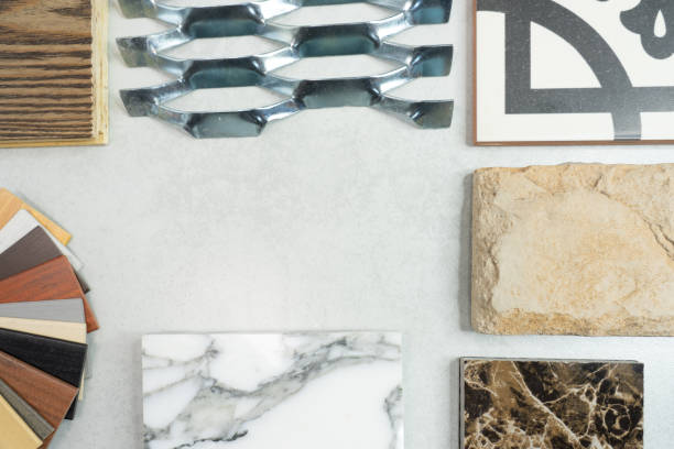 istock Samples of material, wood , on concrete table.Interior design select material for idea. Decoration idea concept . 1143019074