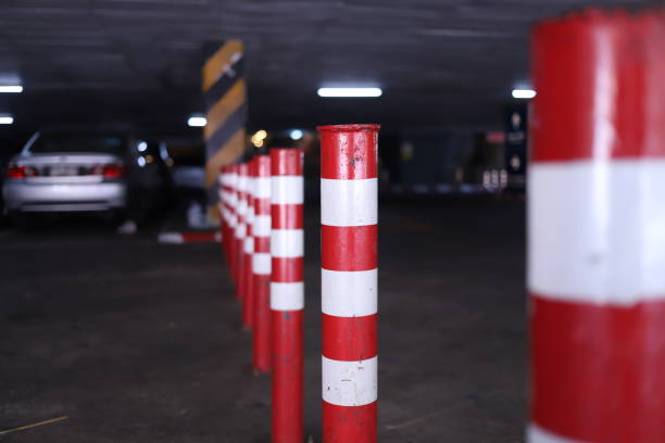 istock Red and White post for No parking and entry area 1143019418
