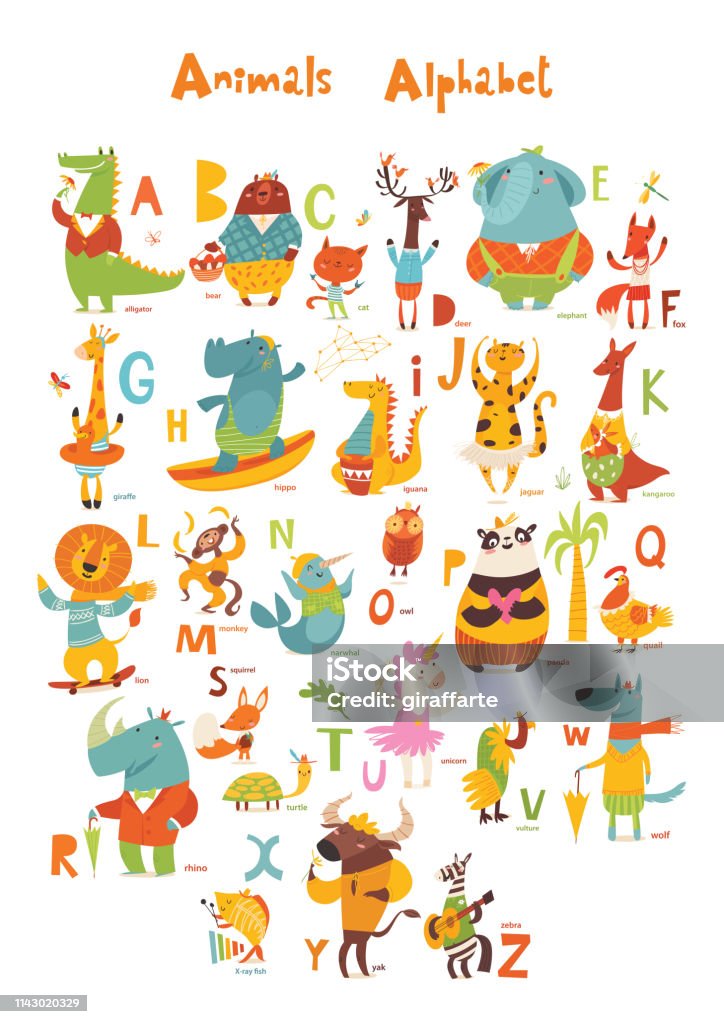 Vector Animals Alphabet With Cute Cartoon Animals And Letters Stock  Illustration - Download Image Now - iStock