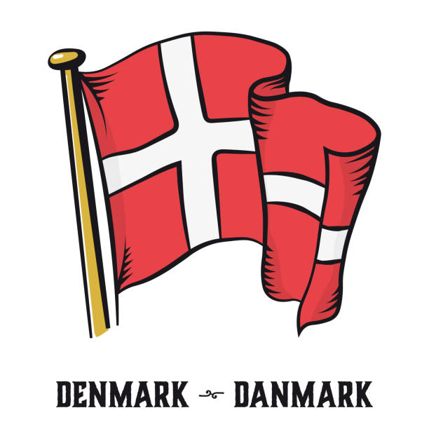 винтаж гравюры стиль датский флаг вектор - danish culture denmark old fashioned sign stock illustrations