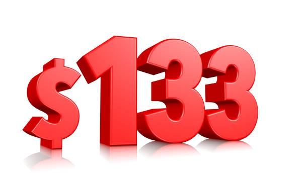 istock 133$ One hundred thirty three price symbol. red text 3d  render with dollar sign on white background 1143020801
