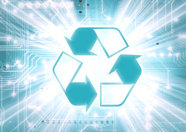 Recycling sign with glow isolated on a digital background. closeup