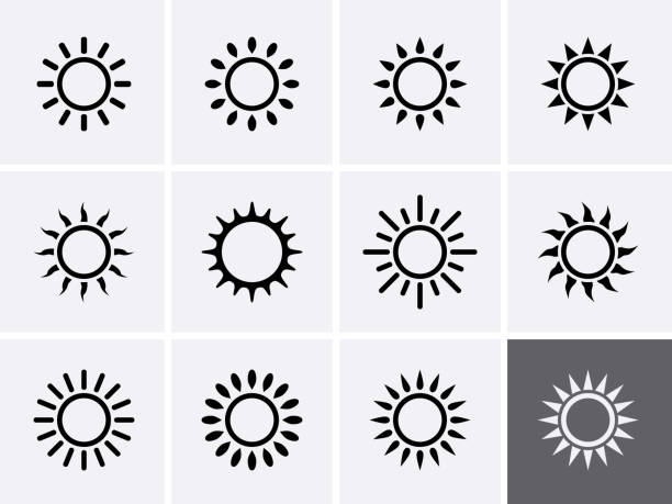 illustrazioni stock, clip art, cartoni animati e icone di tendenza di set icone sole - luce solare immagine