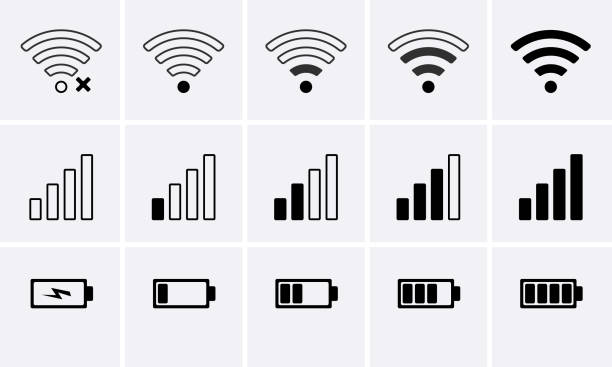 stan paska telefonu ikony, ikona baterii, siła sygnału wifi - mobile phone internet telephone symbol stock illustrations