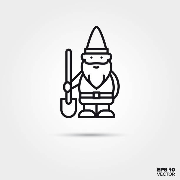 garten gnome linie ikone - zwerg stock-grafiken, -clipart, -cartoons und -symbole