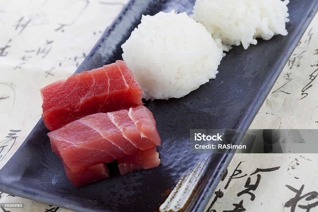 Sashimi cuadras y el arroz - Foto de stock de Alimento libre de derechos