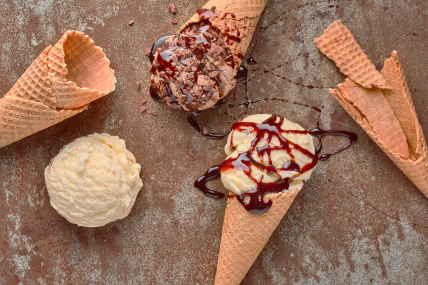 istock Ice cream in a waffle cone horn. 1143032849