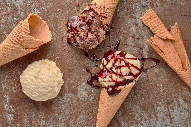 istock Ice cream in a waffle cone horn. 1143033081