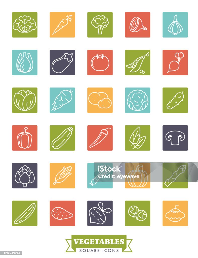 Healthy vegetables square icon vector set Collection of square vegetables line icons vector illustration Corn On The Cob stock vector
