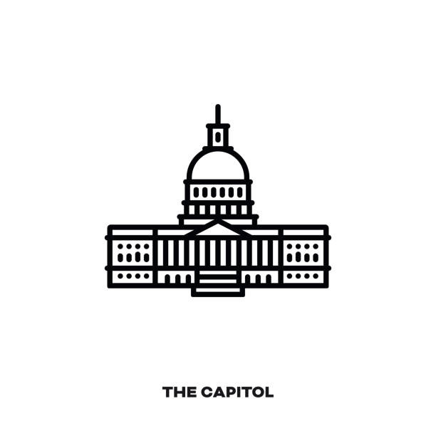 워싱턴 dc의 국회 의사당, 미국 벡터 라인 아이콘입니다. - capitol building washington dc congress capitol hill stock illustrations