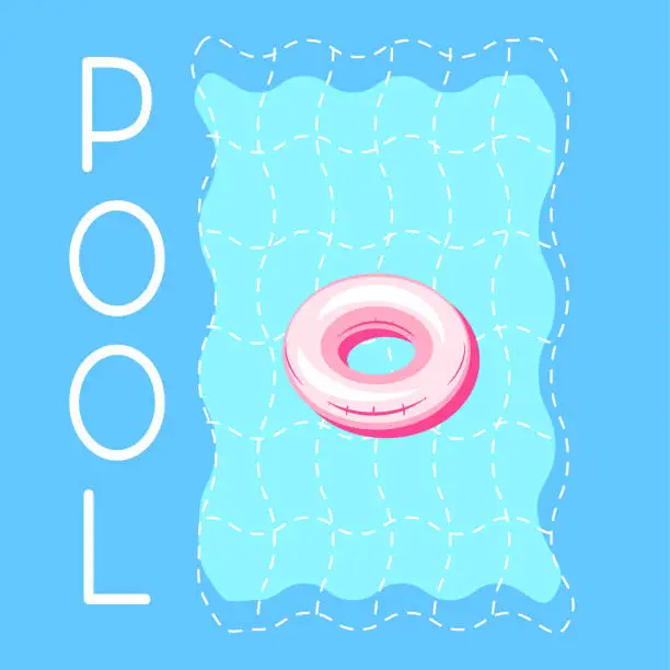 Vector illustration of Pool blue water and swimming ring advert banner template.