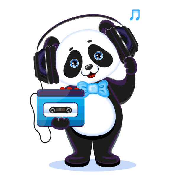 istock Cute Panda Bear With Headphones and Cassette Audio Player. Vector Illustration. 1143037970