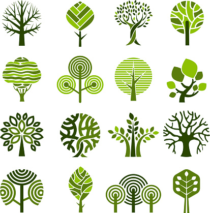 Tree badges. Abstract graphic nature eco pictures simple growth plants vector emblem. Plant growth and eco emblem environment illustration