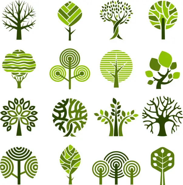 Vector illustration of Tree badges. Abstract graphic nature eco pictures simple growth plants vector emblem