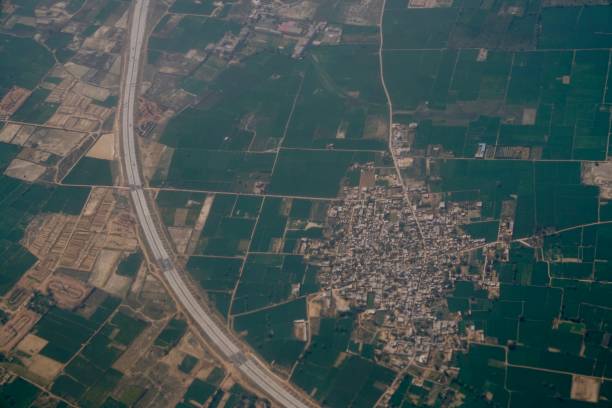 Aerial city view of Delhi shot in flight. Aerial view of the Delhi city, India on plane. ashburn virginia stock pictures, royalty-free photos & images