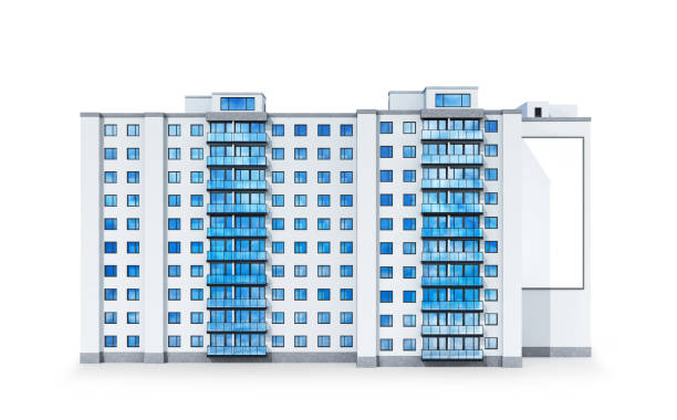 istock multi-storey houses with a billboard. 3d illustration 1143045609