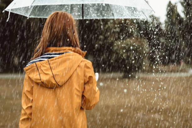 istock Female walking during rain outside 1143045716