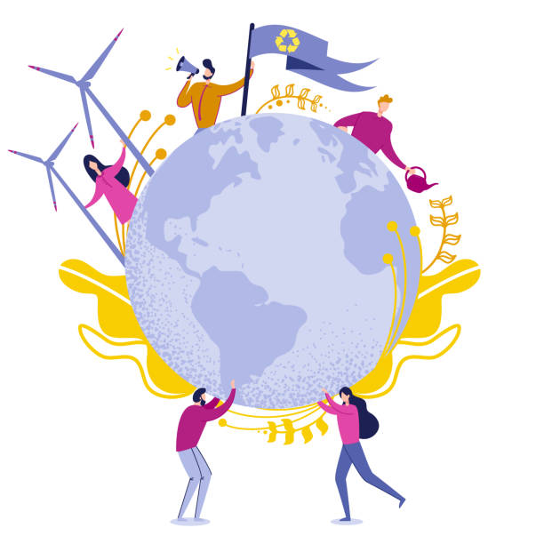 ilustraciones, imágenes clip art, dibujos animados e iconos de stock de ilustración de vector de energía verde planeta limpio. - alternative energy audio