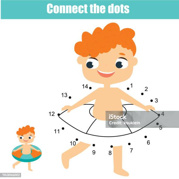 Connect The Dots Summer Holidays Theme Dot To Dot By Numbers Activity For Kids And Toddlers Children Educational Game Stock Illustration - Download Image Now