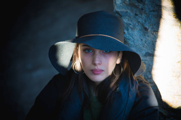 teen girl portrait on pedestrian street on a spring day, shallow focus