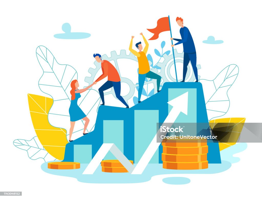 Vector Illustration Representation Team as Whole Vector Illustration Representation Team as Whole. Men Help Women Rise up Stairs. Team Metaphor to Understand Identity Colleagues. Reating an Atmosphere Psychological Security Cartoon. Business stock vector