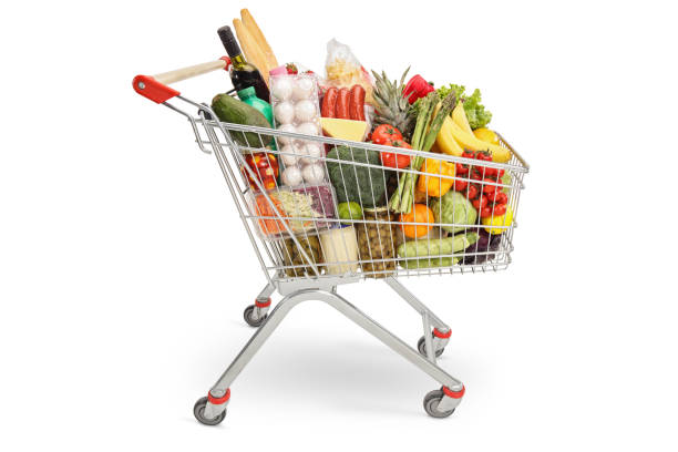istock Shopping cart filled with products 1143050698