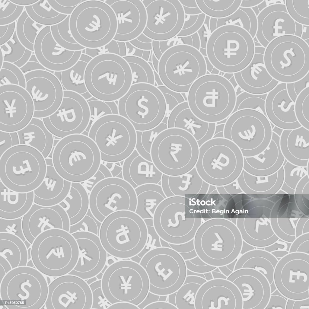 International currencies silver coins seamless pat International currencies silver coins seamless pattern. Radiant scattered black and white Global coins. Success concept. World money pattern. Coin vector illustration. Abstract stock vector