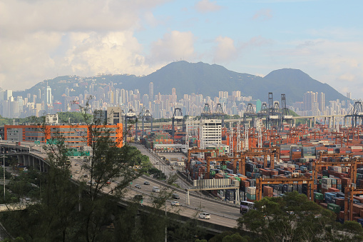 view of Kwai Tsing Container Terminals in Hong Kong